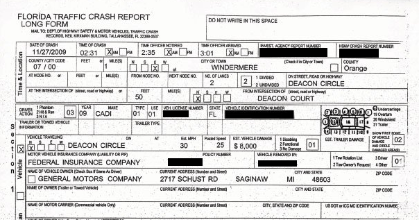 Florida accident lawyer example of a crash report